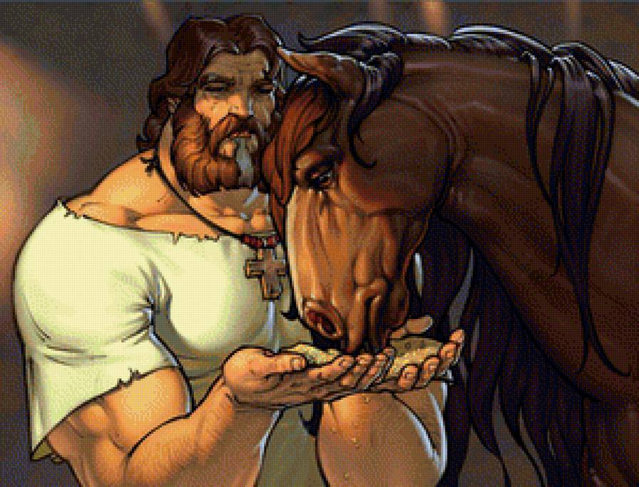 богатырь земли русской - лошади, животные, картина, люди - предпросмотр