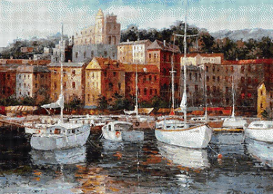 Пейзаж - лодки, пейзаж, море - предпросмотр