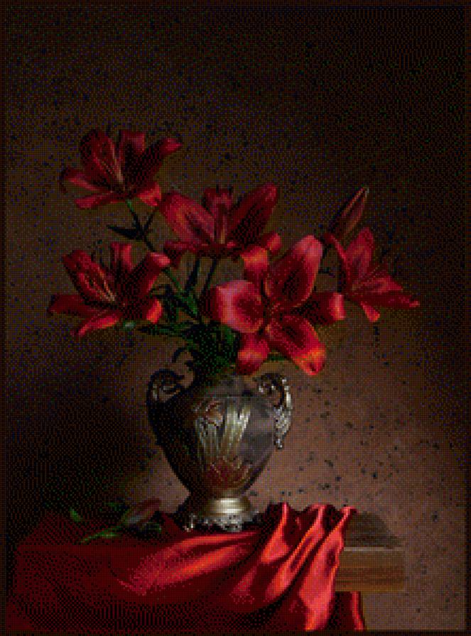 Красные лилии - на кухню, лилия, ваза - предпросмотр