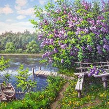 Схема вышивки «пейзаж с сиренью»