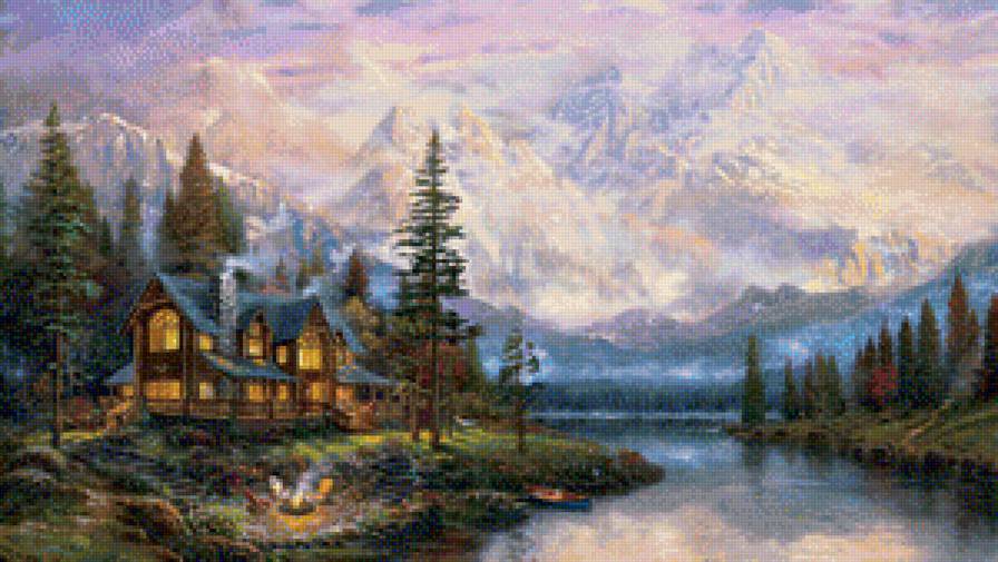 горы - гора, озеро, дом - предпросмотр