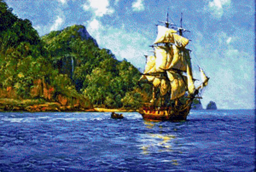 у острова - море, остров, корабли - предпросмотр