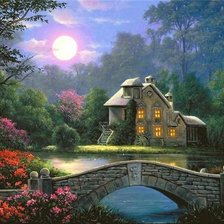 Схема вышивки «домик у реки»