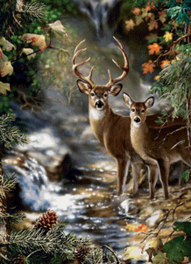 Сказочный пейзаж - животные, природа, пейзаж, река - предпросмотр