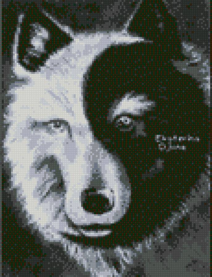 волк - инь янь, волк, монохром - предпросмотр