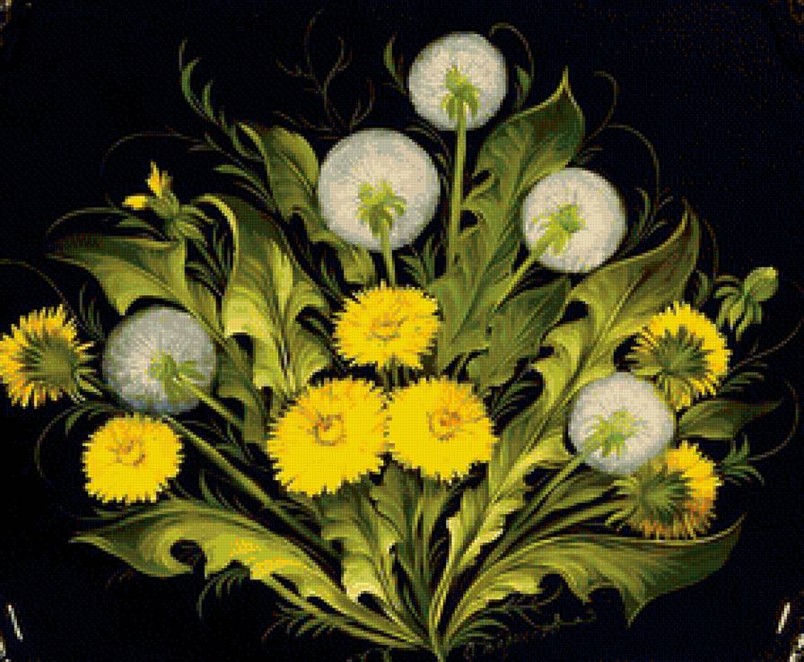 Одуванчики на черном - цветы. - предпросмотр