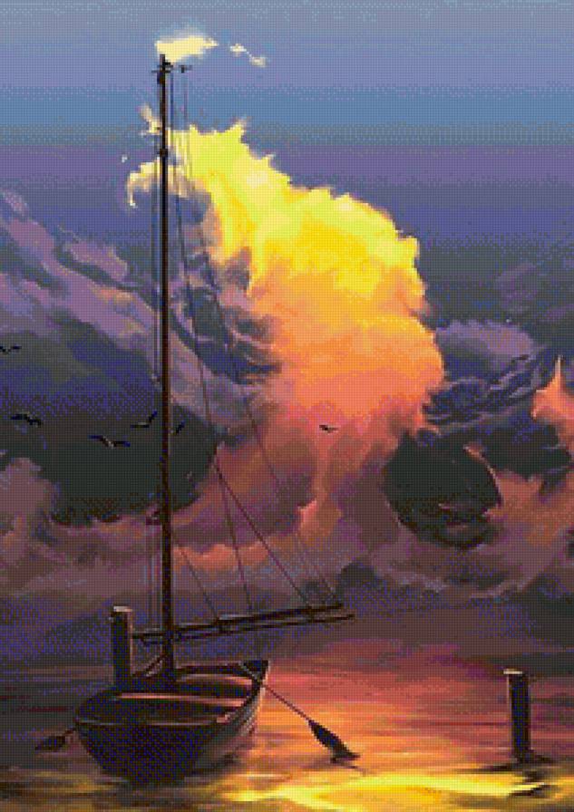 Лодка - море, закат, вода - предпросмотр