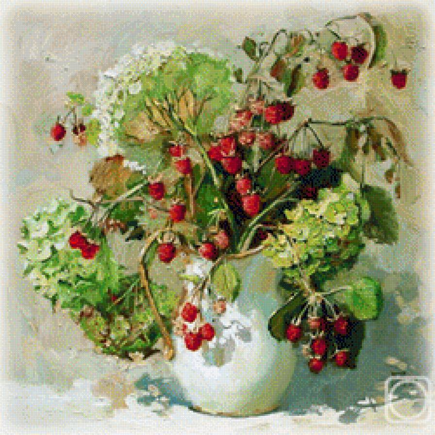 гортензия и земляника - цветы - предпросмотр