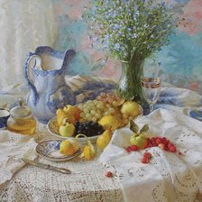 Схема вышивки «натюрморт с голубым льном»