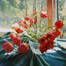 Схема вышивки «тюльпаны на окне»