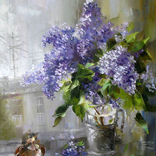 воробей с букетом сирени