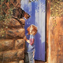 Схема вышивки «мальчик и кошка»