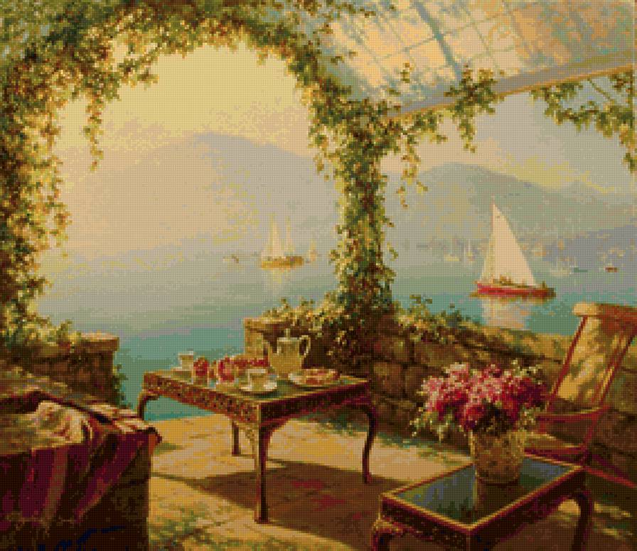 солнечная веранда - море, пейзаж - предпросмотр