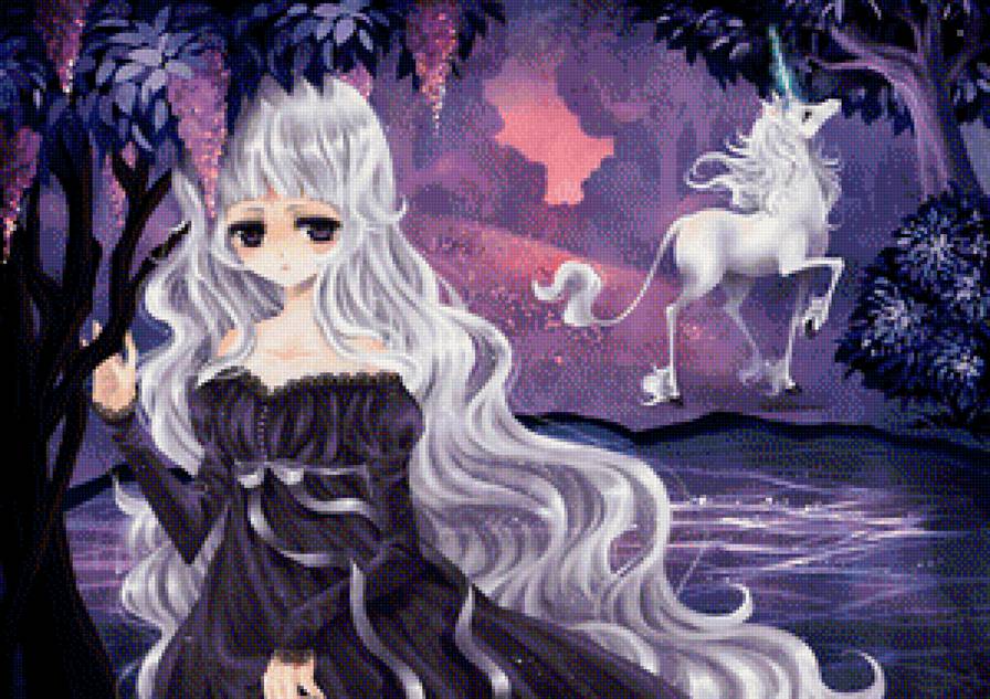 Последний единорог - аниме, девушка, единорог, фентази - предпросмотр
