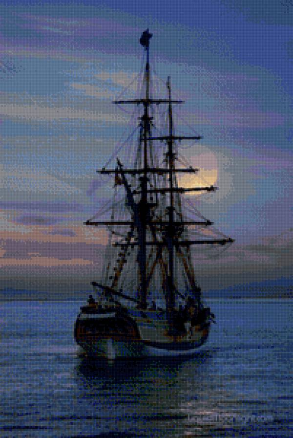 Корабль - ночь, море, корабль - предпросмотр