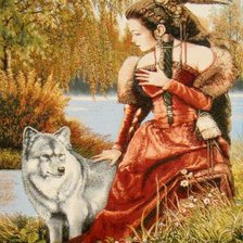 Схема вышивки «Индианка и волк»