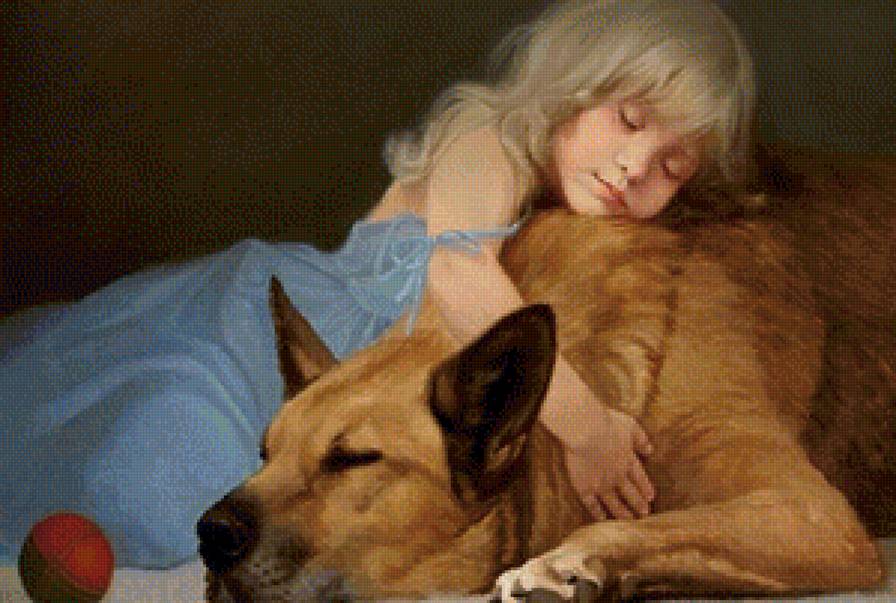 друзья - картина, люди, собаки - предпросмотр