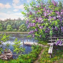 Схема вышивки «пейзаж с сиренью»