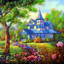 Схема вышивки «Голубой коттедж»