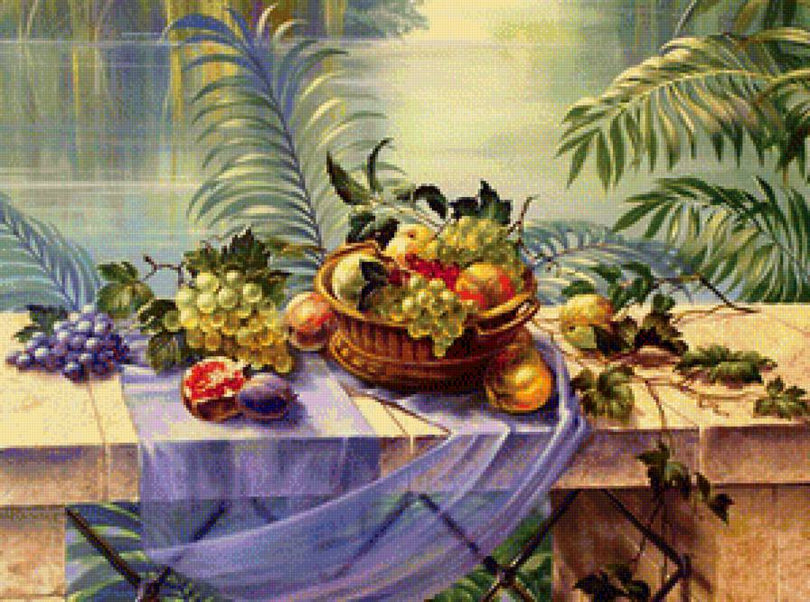 натюрморт - фрукты, виноград, натюрморт, картина - предпросмотр