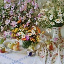 Схема вышивки «натюрморт с космеей и фруктами»