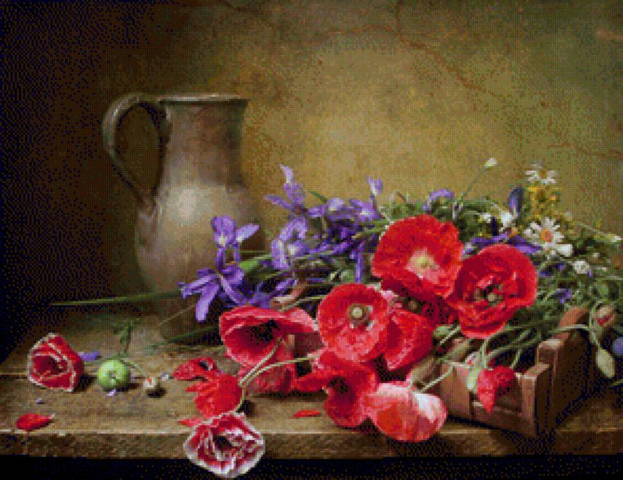 натюрморт с кувшином и макми - натюрморт, цветы - предпросмотр