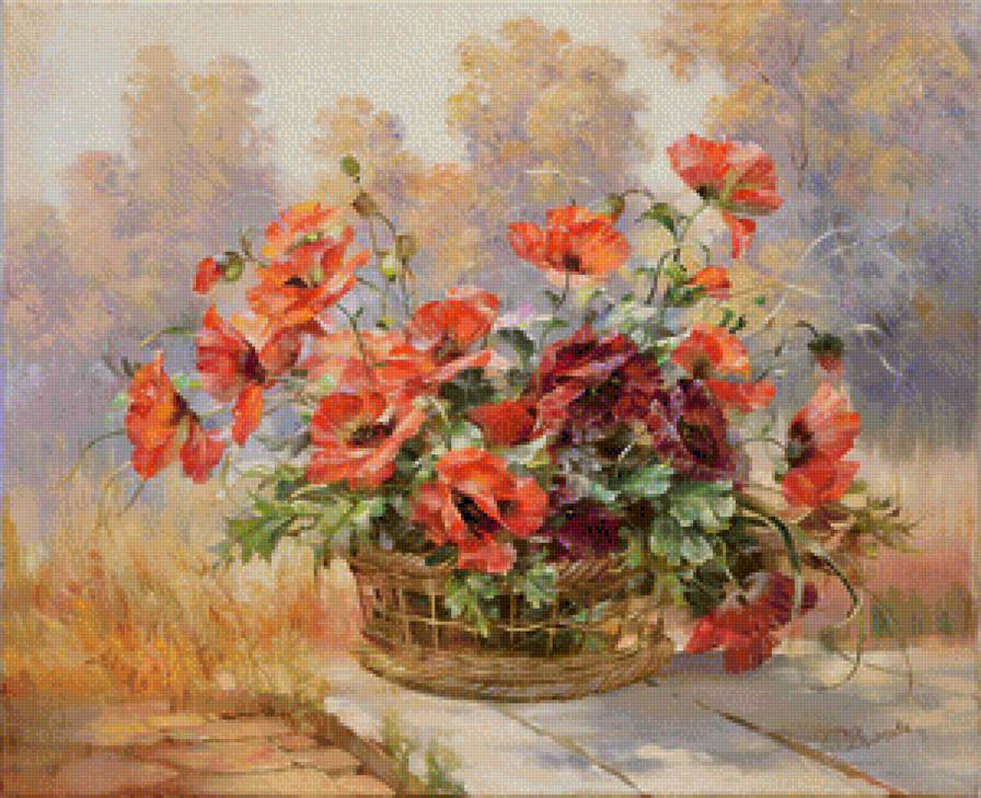 корзина с маками - цветы - предпросмотр