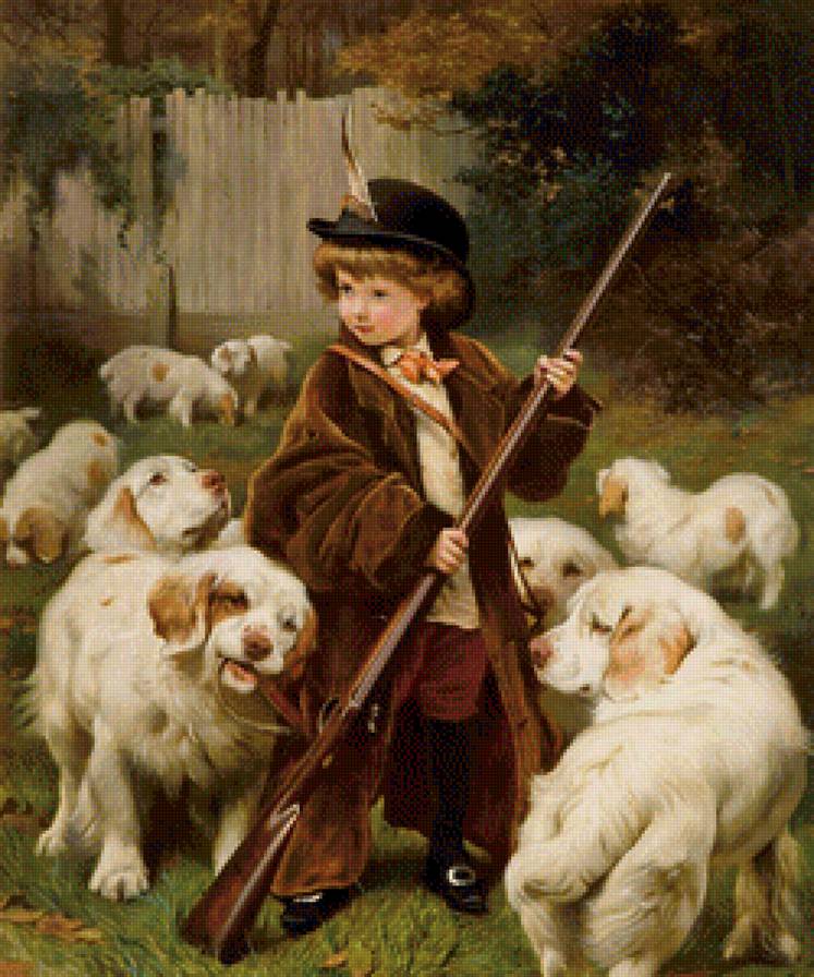 на охоту... - картина, собаки, люди - предпросмотр