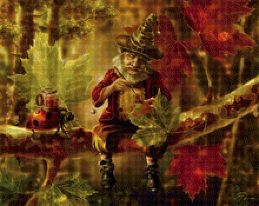 гном и осенние листья - гном - предпросмотр