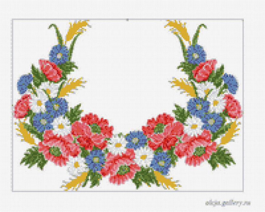 Волошки та маки - вышиванка, маки, колоски, васильки - предпросмотр