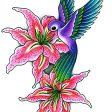 Лилии и птичка