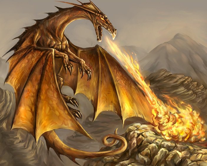 Огнедышащий дракон1 - фентези, дракон, огонь - оригинал