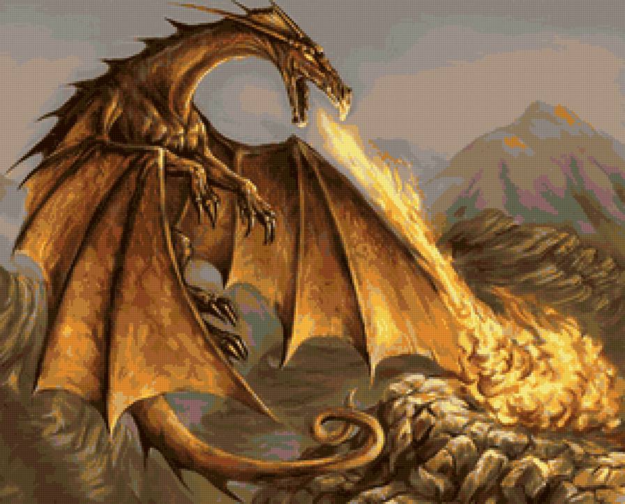 Огнедышащий дракон1 - фентези, дракон, огонь - предпросмотр