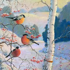 Схема вышивки «Снегири»