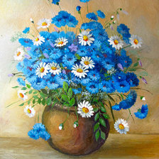 Схема вышивки «Васильки ромашки в глиняном горшке»