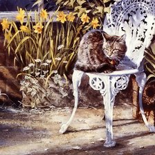 Схема вышивки «кот в саду»