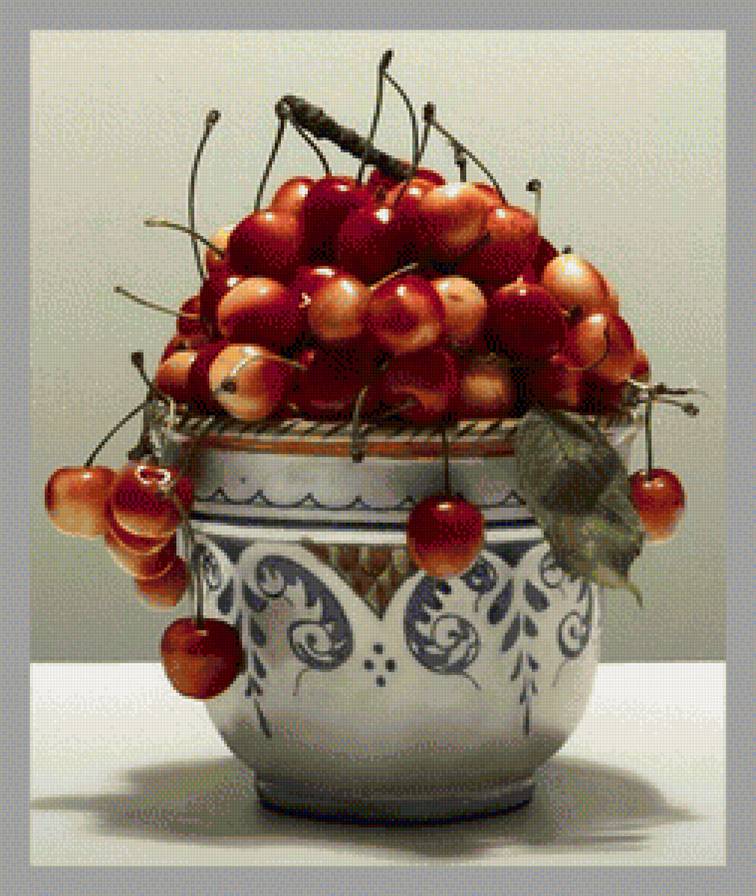 Натюрморт черешни - натюрморт вышивка крестом - предпросмотр
