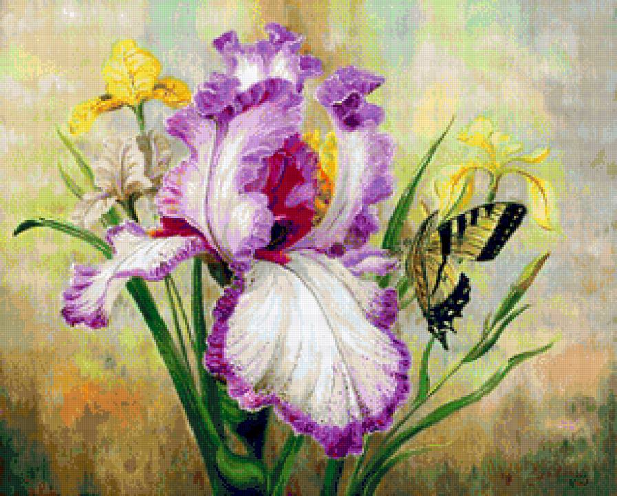 ирисы и бабочка Владимира Иванова - цветы - предпросмотр