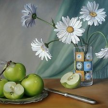 Схема вышивки «Ромашки и яблоки»