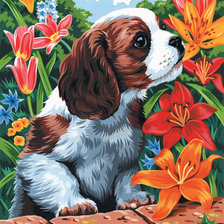 Схема вышивки «Щенок в цветах»