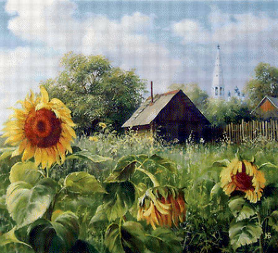 "Подсолнухи. Михайловское". - дом, деревня, подсолнухи - предпросмотр