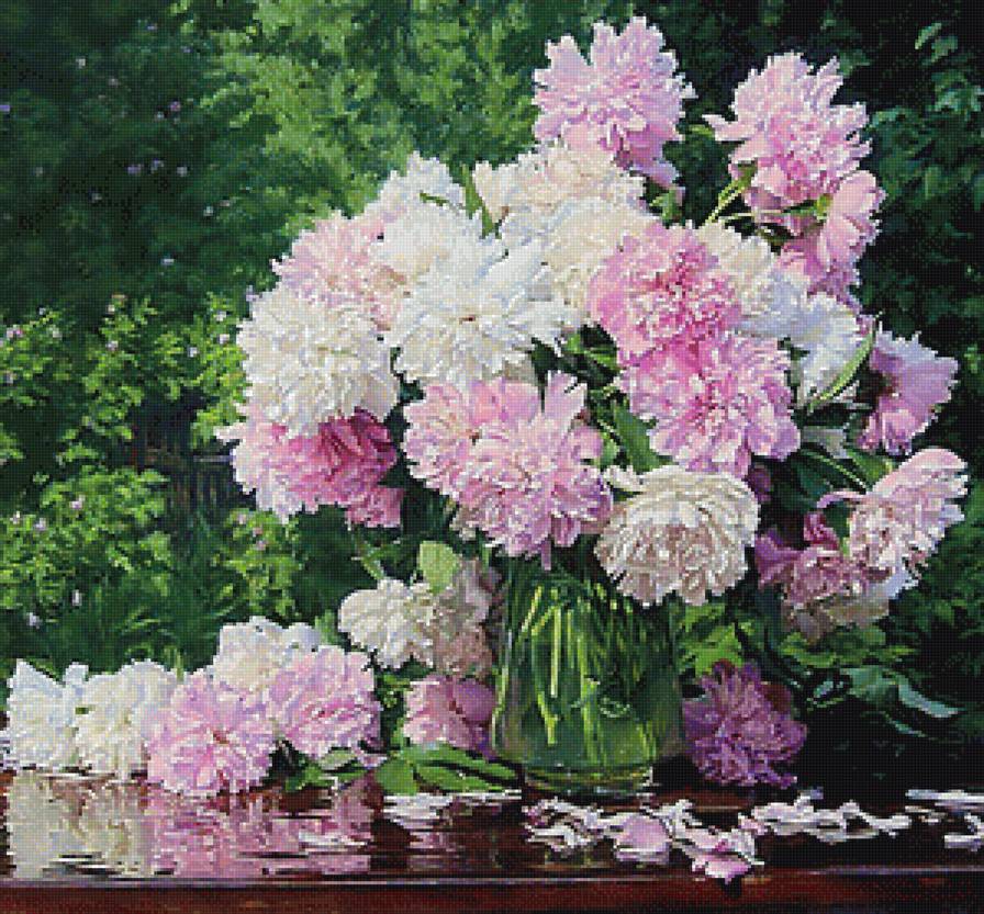 Пионы во дворе - букет, пионы, цветы - предпросмотр