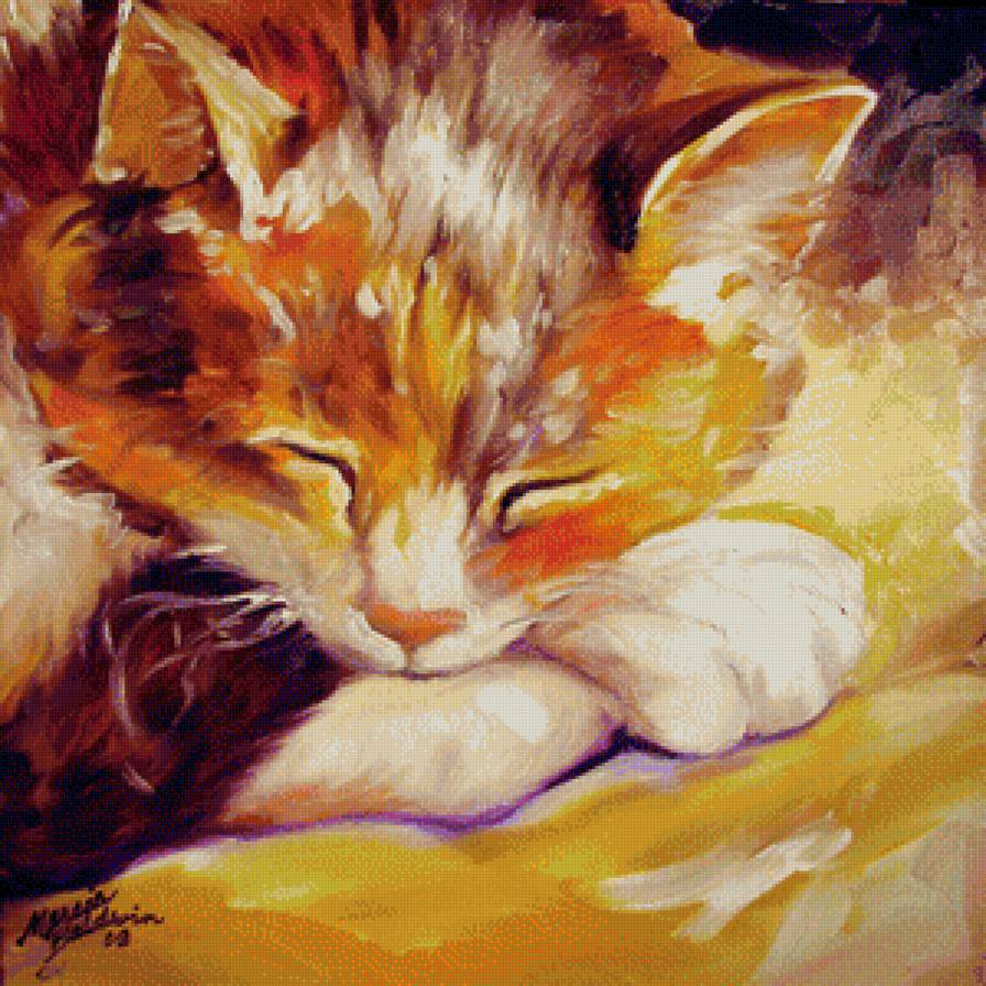 сладкий сон - живопись, кошка, картина, домашние животные - предпросмотр