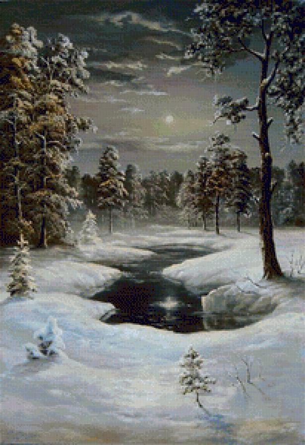 Зимний вечер - пейзаж, зима - предпросмотр