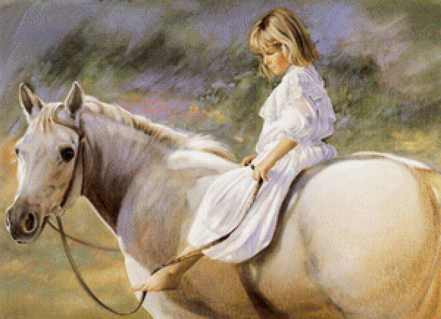 прогулка верхом - лошади, картина, природа, дети - предпросмотр