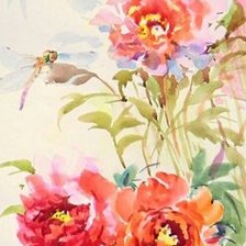 Схема вышивки «Пионы и стрекоза»