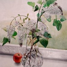 Схема вышивки «ветка белой сирени на окне»