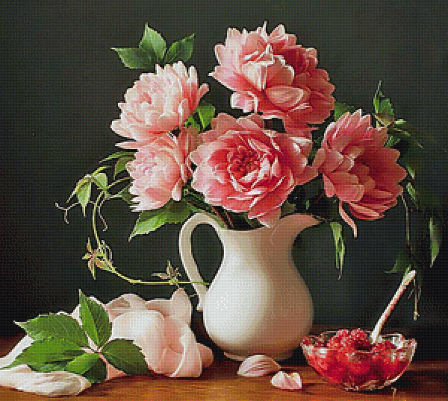 Пионы и варенье - цветы, пионы, натюрморт - предпросмотр