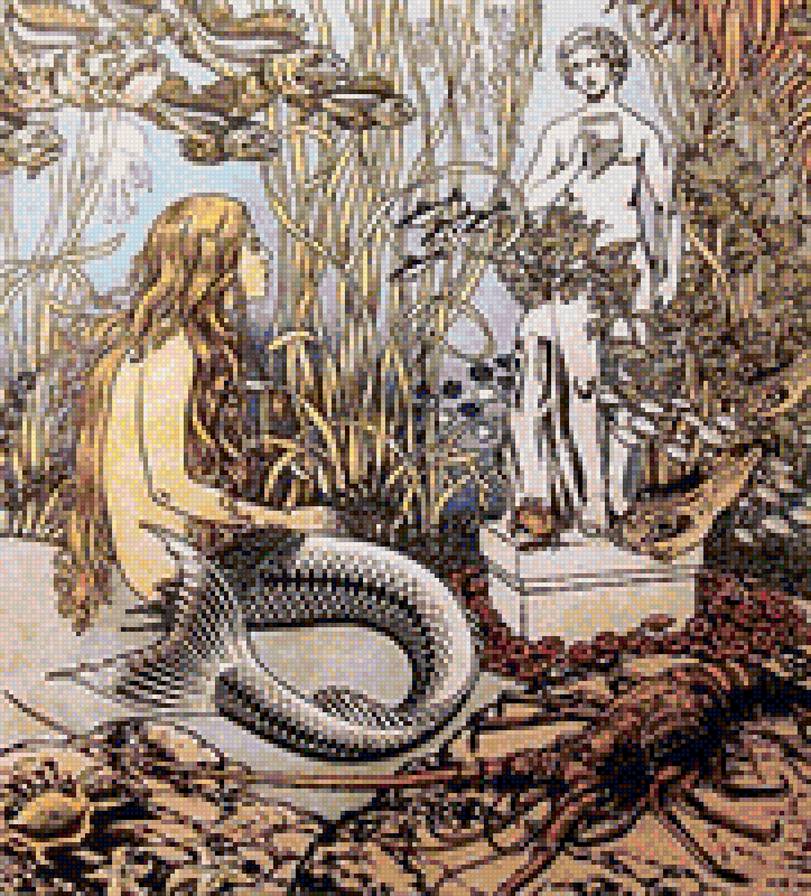 Русалочка - пионы, вышивка крестом, красивые вышивки - предпросмотр