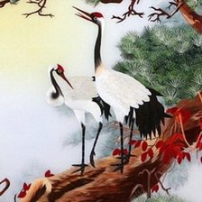 Схема вышивки «Пара журавлей на ветке сосны»